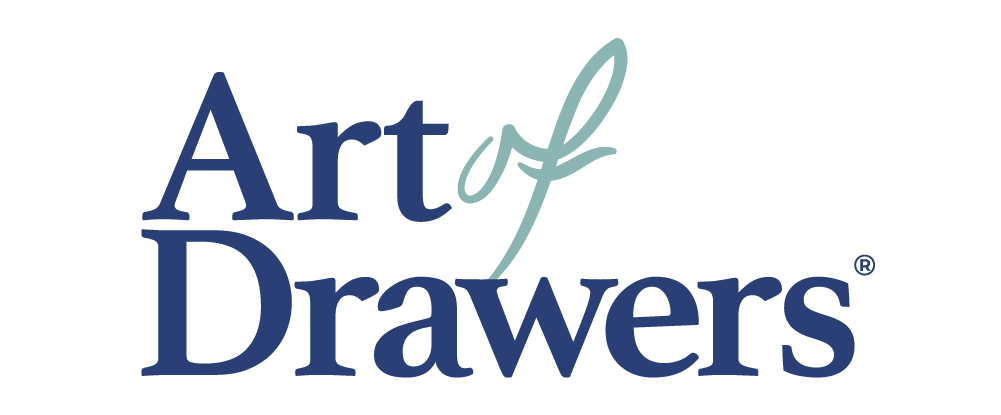 Art of Drawers logo with stylized script "of" between bold blue words "Art" and "Drawers" on a light background.