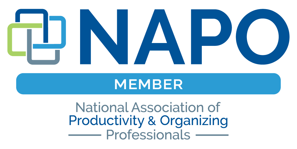 NAPO Member logo with interlocking squares and text for National Association of Productivity & Organizing Professionals.